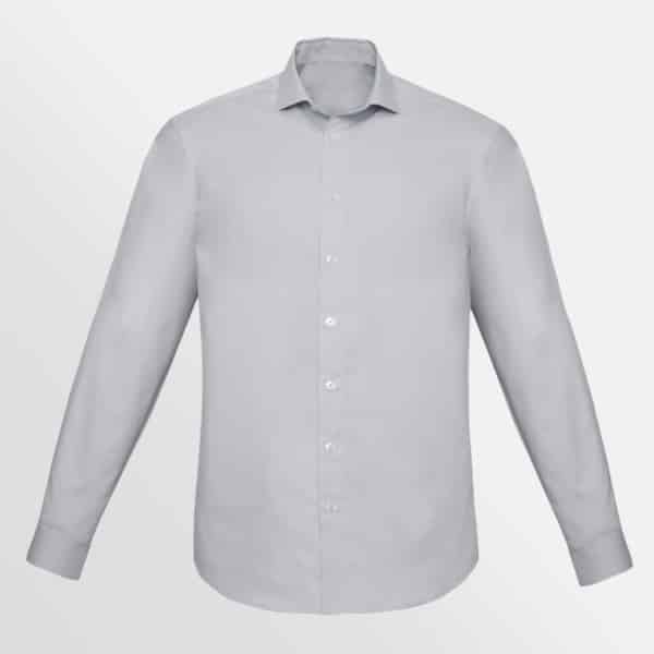 Custom printed Charlie slim fit L/S shirt - Silver Chambray