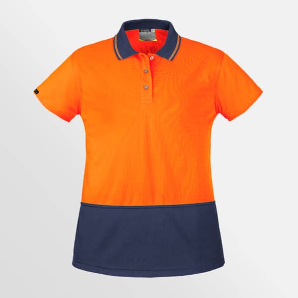 Custom printed womens hi vis basic short sleeve polo - Orange/Navy