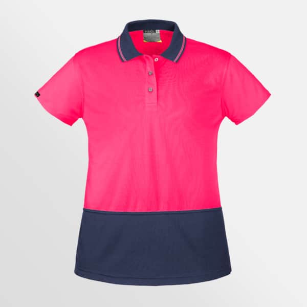 Custom printed womens hi vis basic short sleeve polo - Pink/Navy