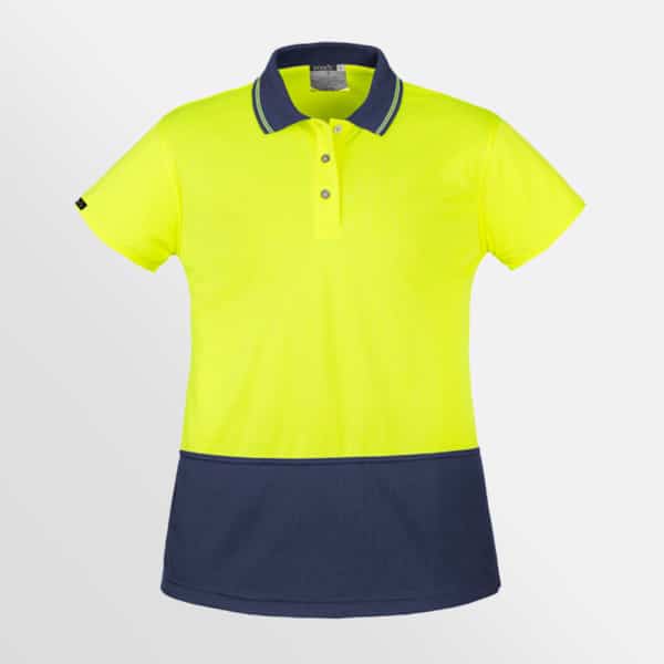 Custom printed womens hi vis basic short sleeve polo - Yellow/Navy